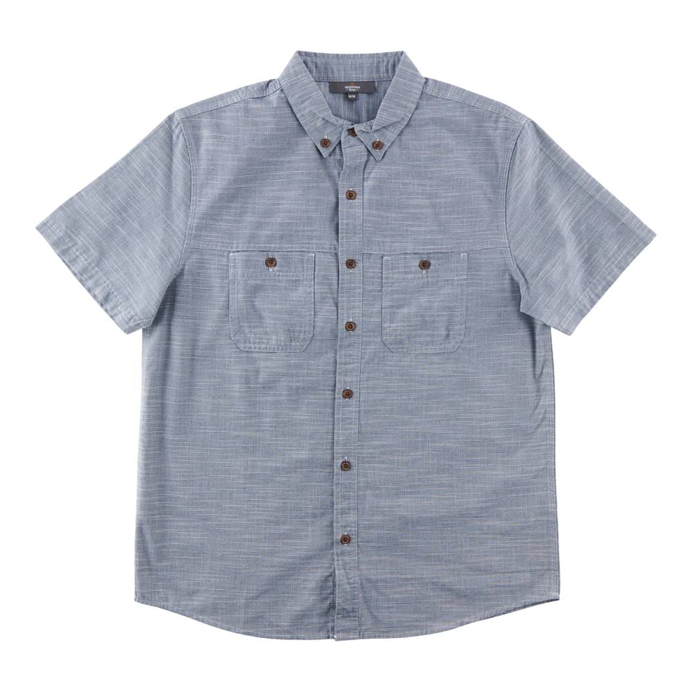 Mountain Ridge Men's Textured Short Sleeve Button Up Shirt, L, Pageant Blue