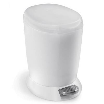 simplehuman 6L Round Bathroom Step Trash Can with Soft-Close Lid - White Plastic: Compact Garbage Bin, Touchless Operation