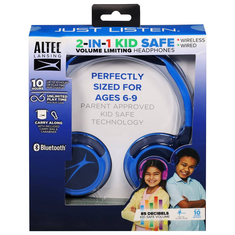 Altec Lansing Kid Safe Two-In-One Bluetooth and Wired Headphones (knight blue)