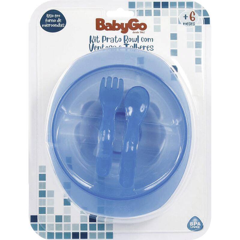 Babygo kit de prato e talher para bebê na cor azul (3 unidades)