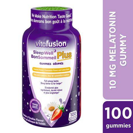 Vitafusion Sleepwell Plus Adult Melatonin Gummies 10mg, Strawberry Paradise (100 ct)