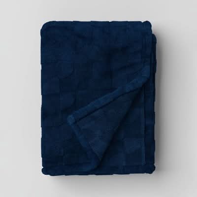 Room Essentials Geometric Jacquard Faux Shearling Throw Blanket, 50x60 in, Navy