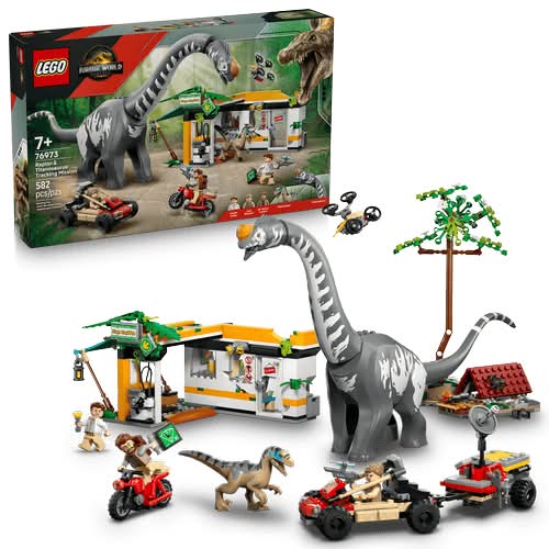 LEGO · Jurassic world juguete de construcción misión de seguimiento raptor y titanosaurus 76973