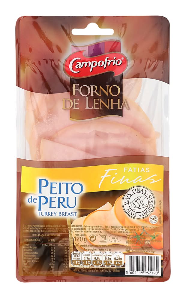 Campofrio  - Peito peru forno lenha fatias finas, embalagem de 120g