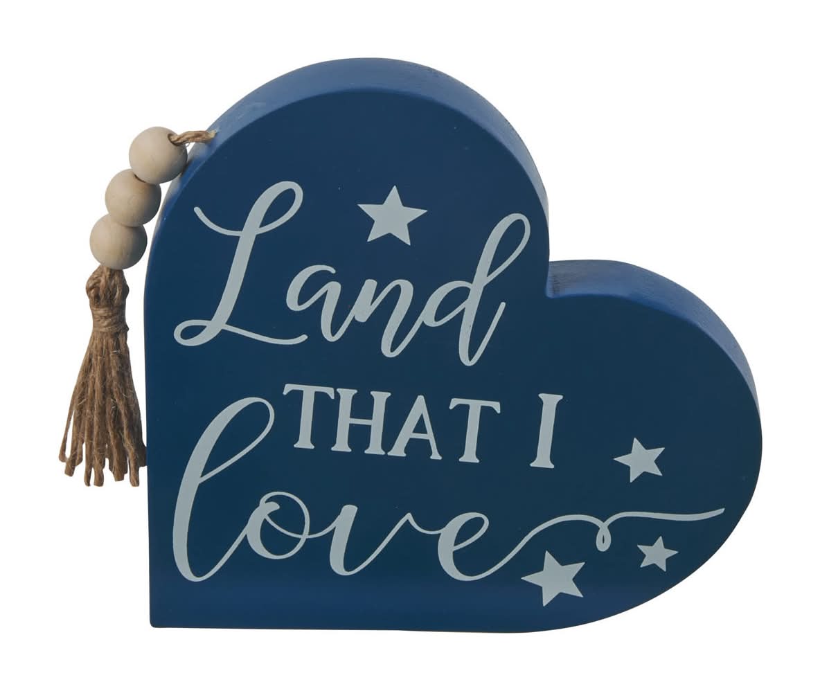 Patriotic Blue Heart Shaped Word Block Decor