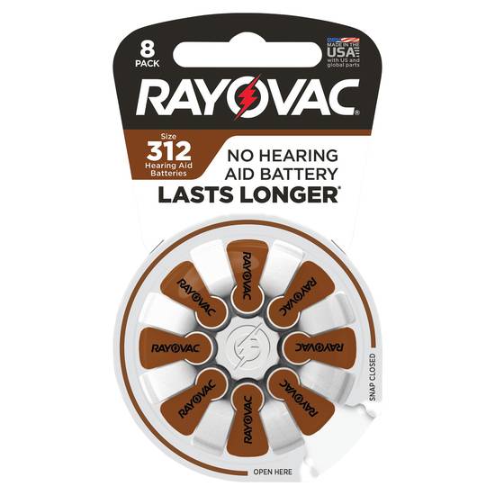 Rayovac Size 312 Hearing Aid Battery (8 batteries)
