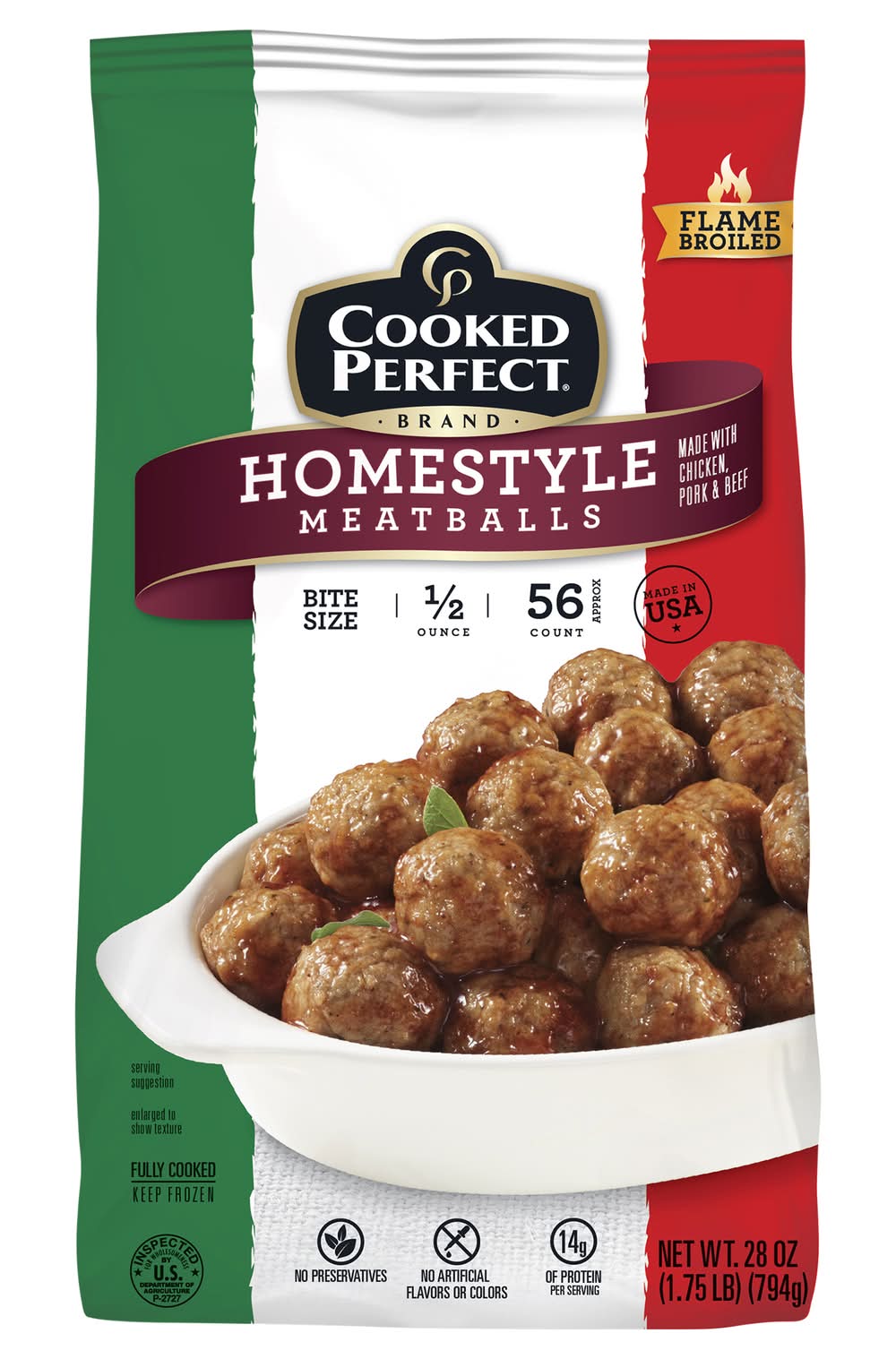 Cooked Perfect Flame Broiled Homestyle Meatballs (28 oz, 56 ct)