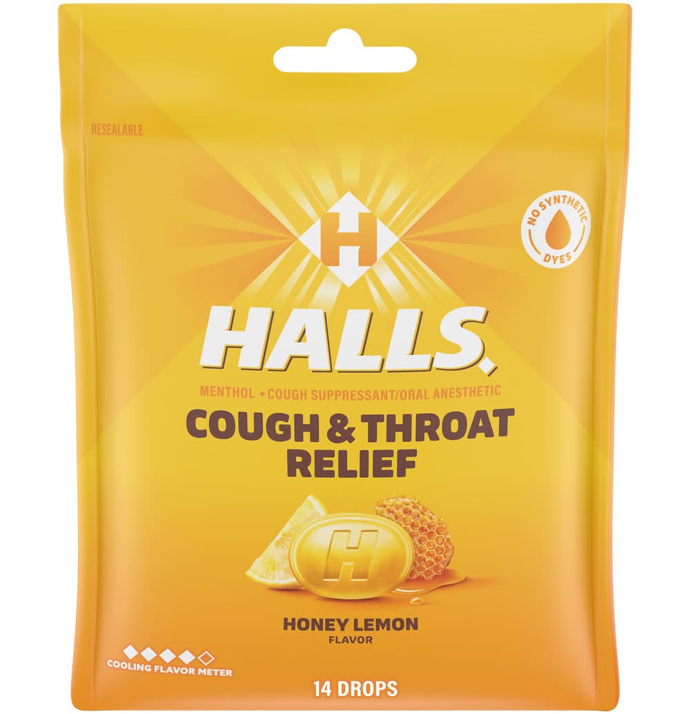Halls Menthol Honey Lemon Flavor Cough Suppressant/Oral Anesthetic (1.53 oz)