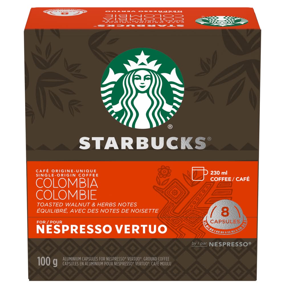 Starbucks Nespresso Vertuo Colombia Medium Roast Coffee Capsules (100 g, 8 ct)