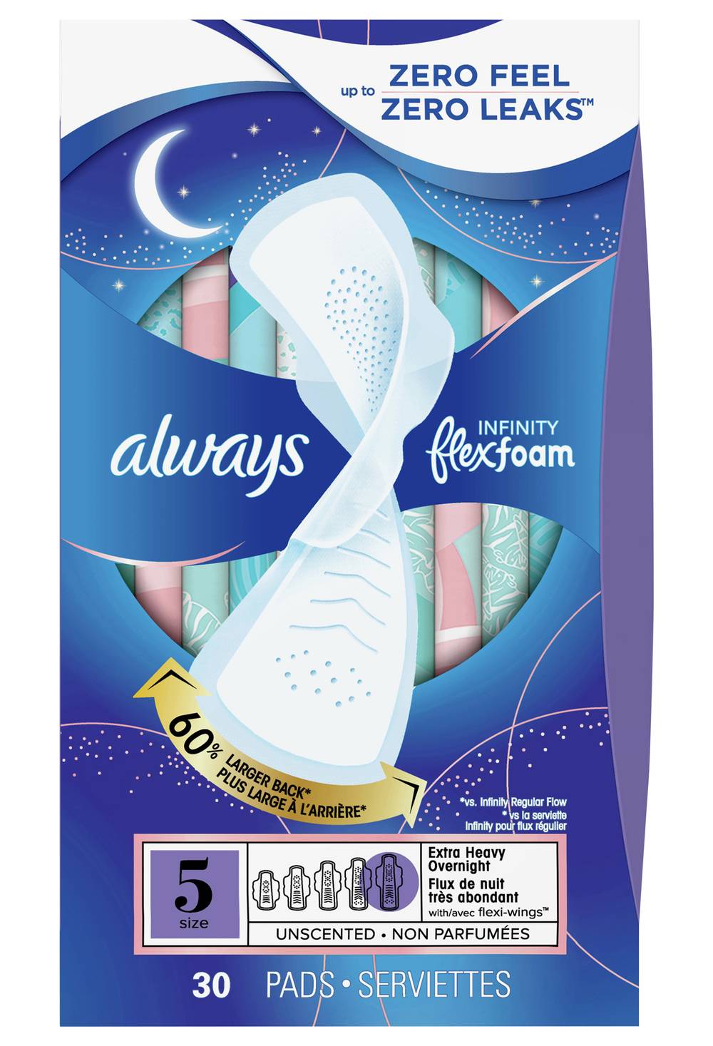 Always Infinity Overnight Pads With Wings, Size 5 (30 ct)