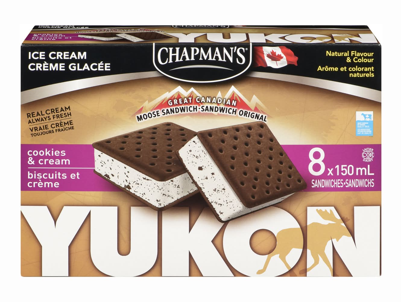 Chapman's Ice Cream Sandwiches Yukon Switch Cookies and Cream (1.2 kg, 8 ct)