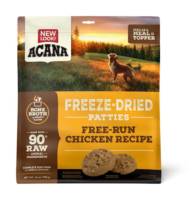 ACANA Grain Free, High Protein, Free-Run Chicken Recipe, Patties Freeze Dried Dog Food & Topper, 14 oz.