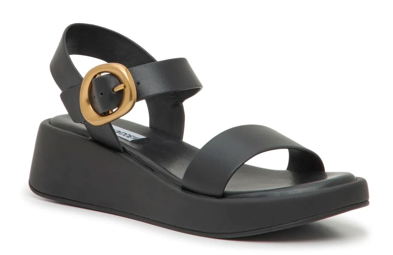 Steve Madden Sedonah Wedge Sandal (Black Medium - 10)