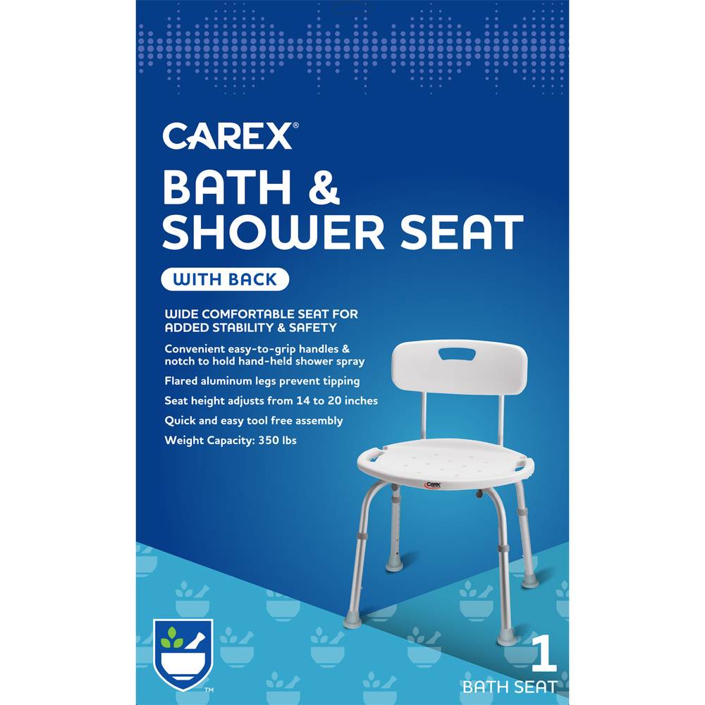 Carex Bath and Shower Seat With Back, White