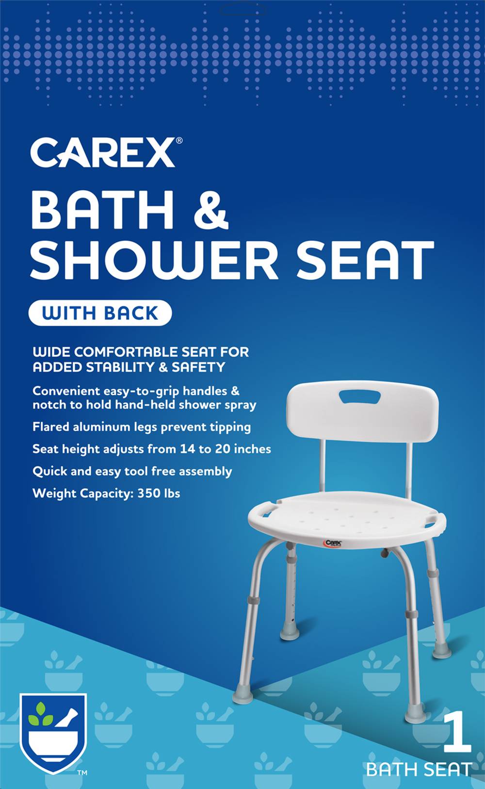 Carex Bath and Shower Seat With Back, White