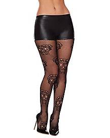 Adult Black Decorated Skull Tights (Adult 1Xlarge/2Xlarge)