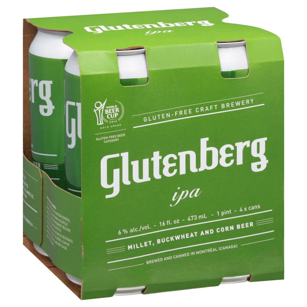 Glutenberg Ipa Millet Buckwheat and Corn Beer (4 ct, 16 fl oz)