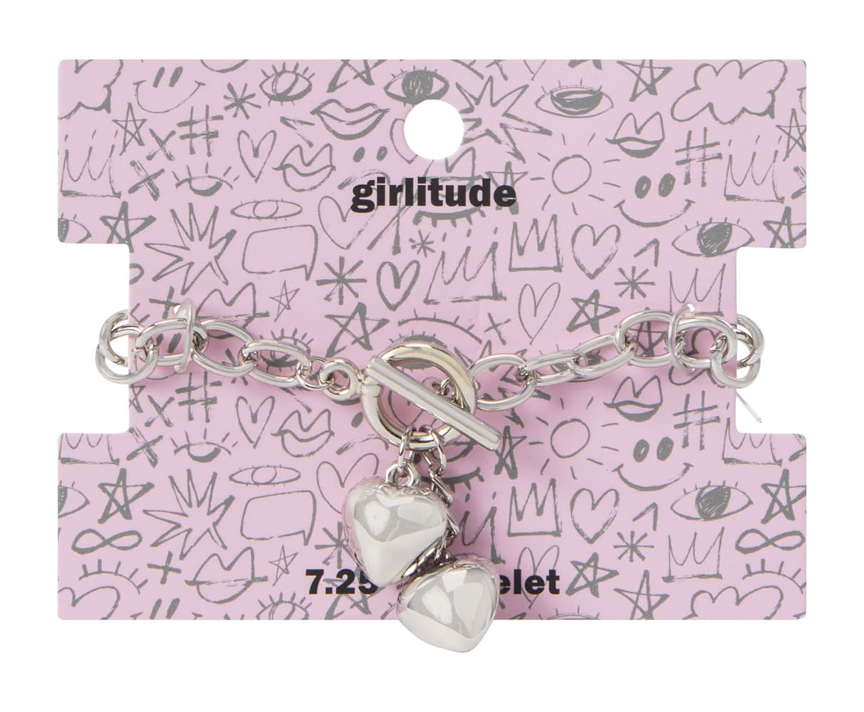 Preppy Charm Bracelet Silver Double Heart