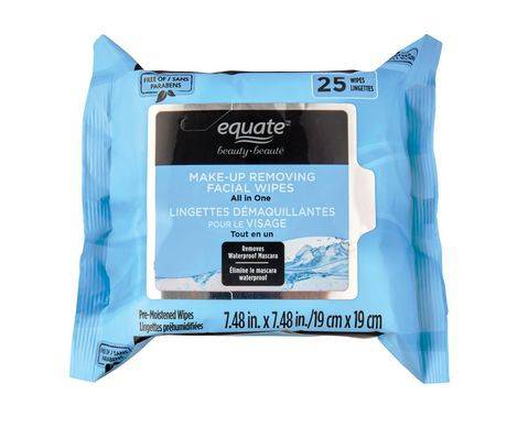 Equate Beauty Make-Up Removing Facial Wipes 25ct (25 wipes7.48in.x7.48in / 19cm x19cm)