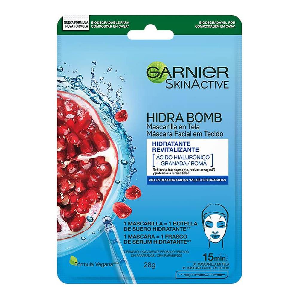 Garnier mascarilla hidra bomb ácido hialurónico y granada (sobre 28 g)