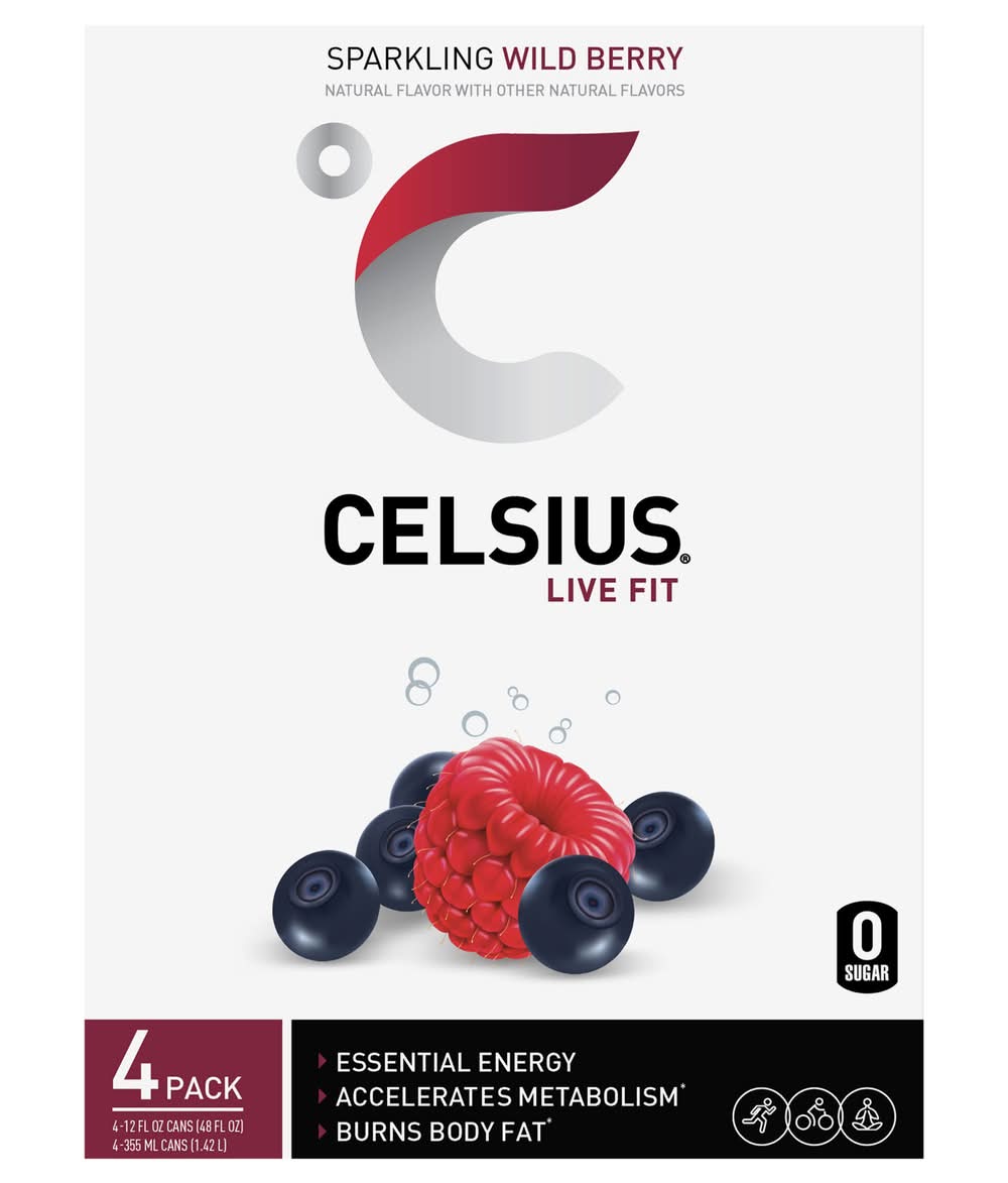 Celsius Live Fit Sparkling Essential Energy Drink, Wild Berry (4 x 12 fl oz)