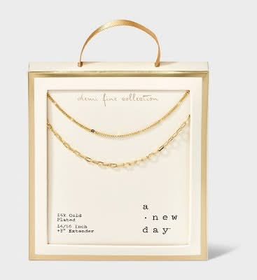A New Day 14K Gold Plated Flat Beaded & Link Chain Duo Necklace