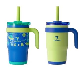 Reduce 14Oz Capacity Coldee Kids Mugs With Spill-Proof Straw, Lime-Green (2 ct)