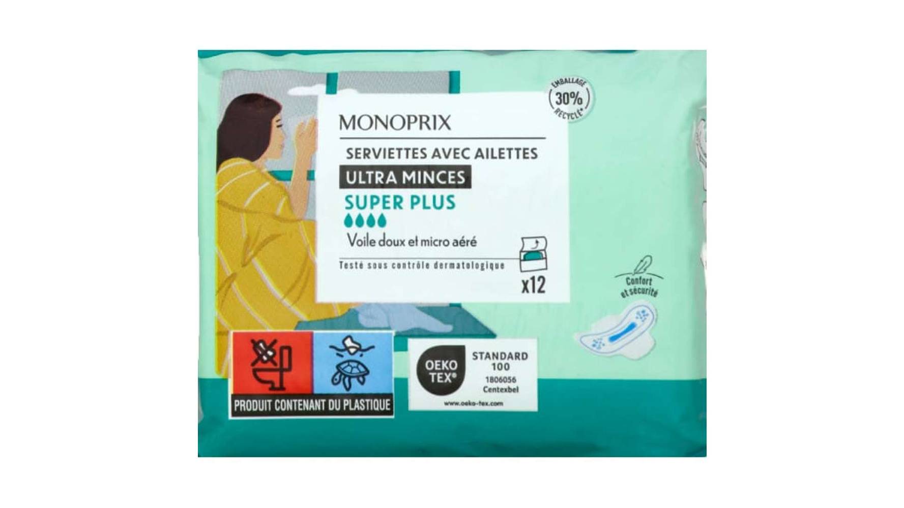 Monoprix Serviettes ultra-minces Super Plus Le paquet de 12