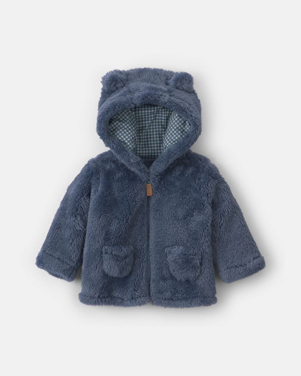Baby Boy Bear Teddy Fleece Zip-Up Hoodie - Blue - 3M