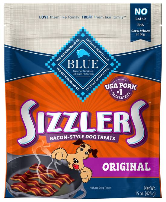 Blue Buffalo Sizzlers with Real Pork Bacon-Style Dog Treats (15 oz)