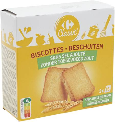 FID -Biscottes sans sel ajouté CARREFOUR CLASSIC' - le paquet de 300g