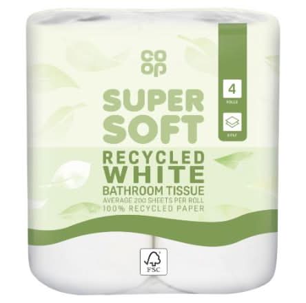 Co-op Super Soft Recycled White Bathroom Tissue 4 Rolls