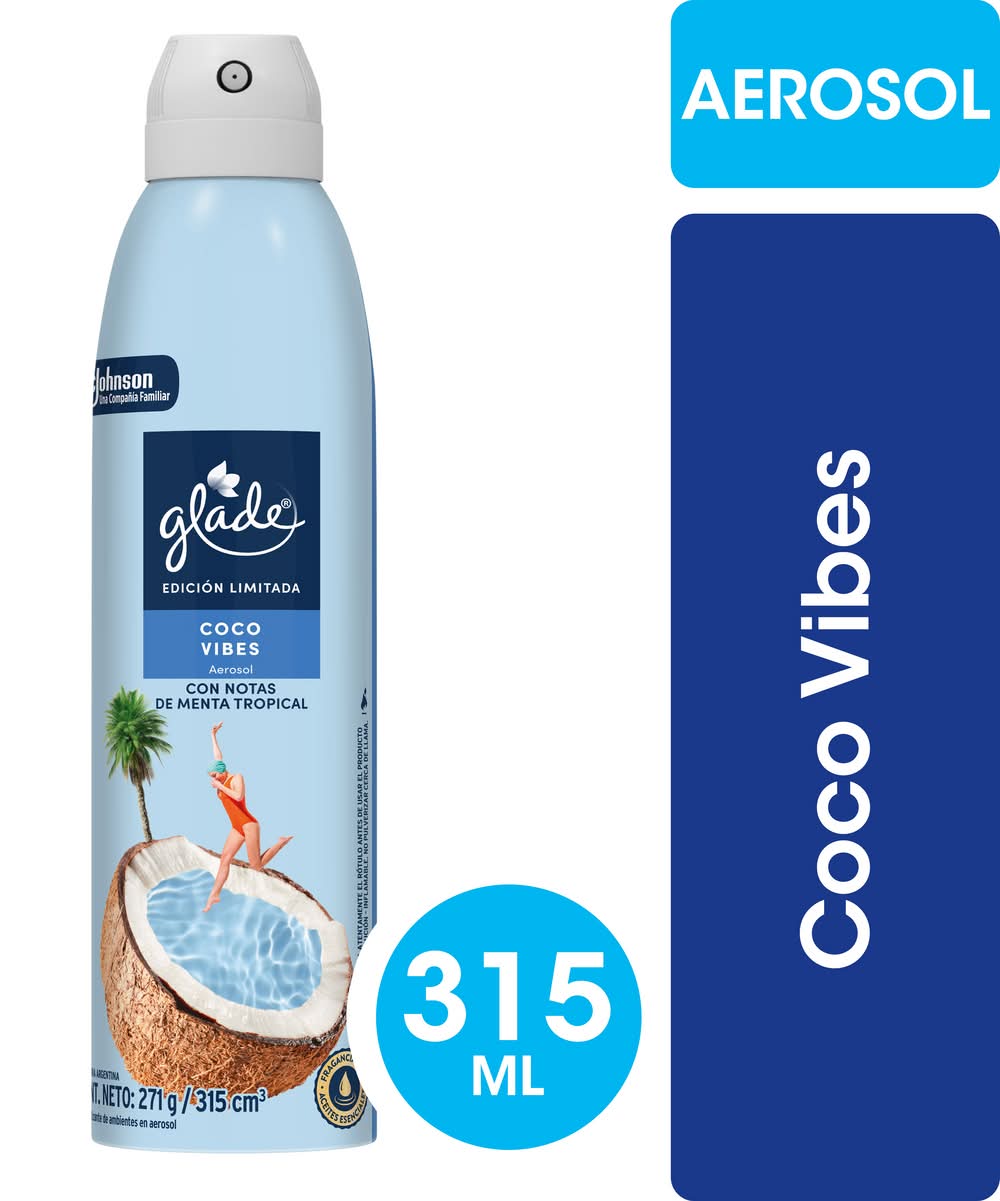 Glade · Aromatizante de ambientes en aerosol edición limitada - Coco Vibes-Menta Tropical (315 ml)
