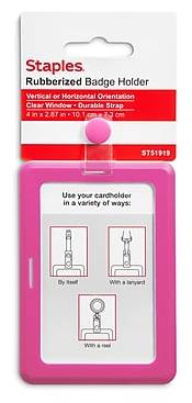 Staples Rubberized ID Badge Holder, Pink (51919)
