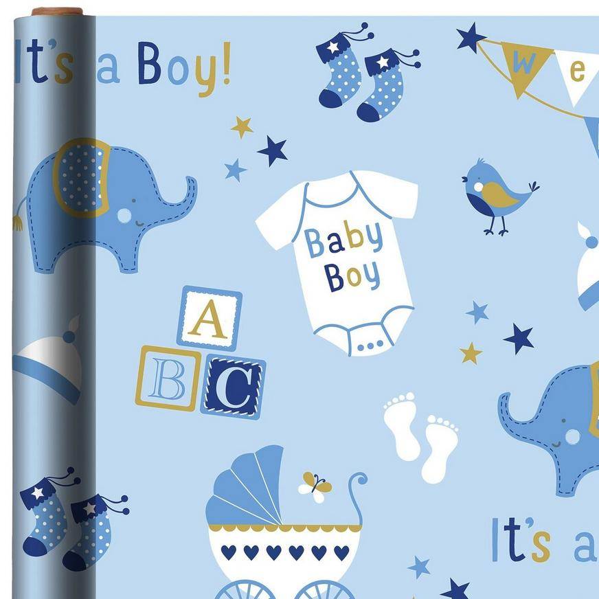 Party City Boy Baby Shower Gift Wrap (30 in)
