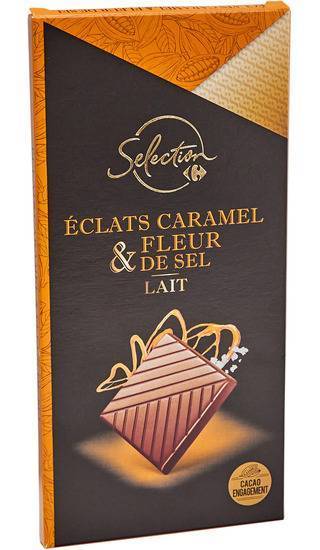 Carrefour Sélection - Tablette de chocolat au lait, éclats caramel - fleur de sel (100g)