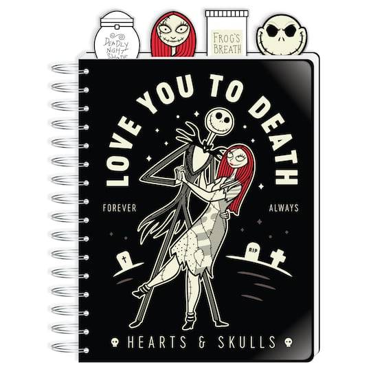 Disney The Nightmare Before Christmas Love You To Death 4-tab Spiral Journal 96 Pages, 6.5" x 8.37", Black-White