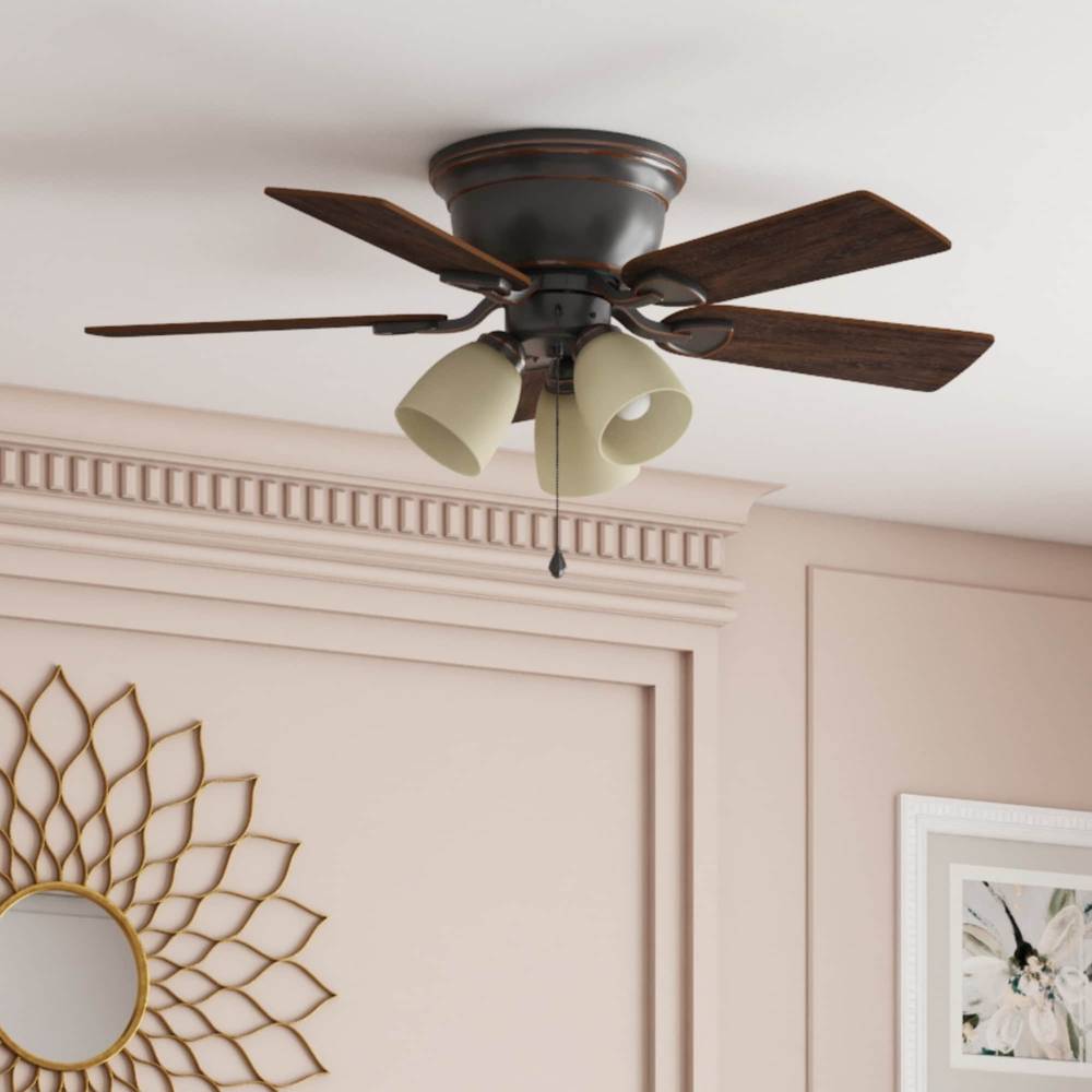 Harbor Breeze Centreville 42-in Oil-Rubbed Bronze with Auburn/Mink Blades LED Indoor Flush Mount Ceiling Fan with Light (5-Blade) | 41239