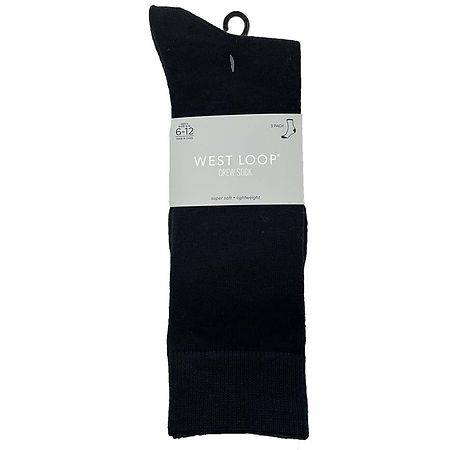 West Loop Men's Flat Knit Crew Socks Black - 6-12 3.0 pr