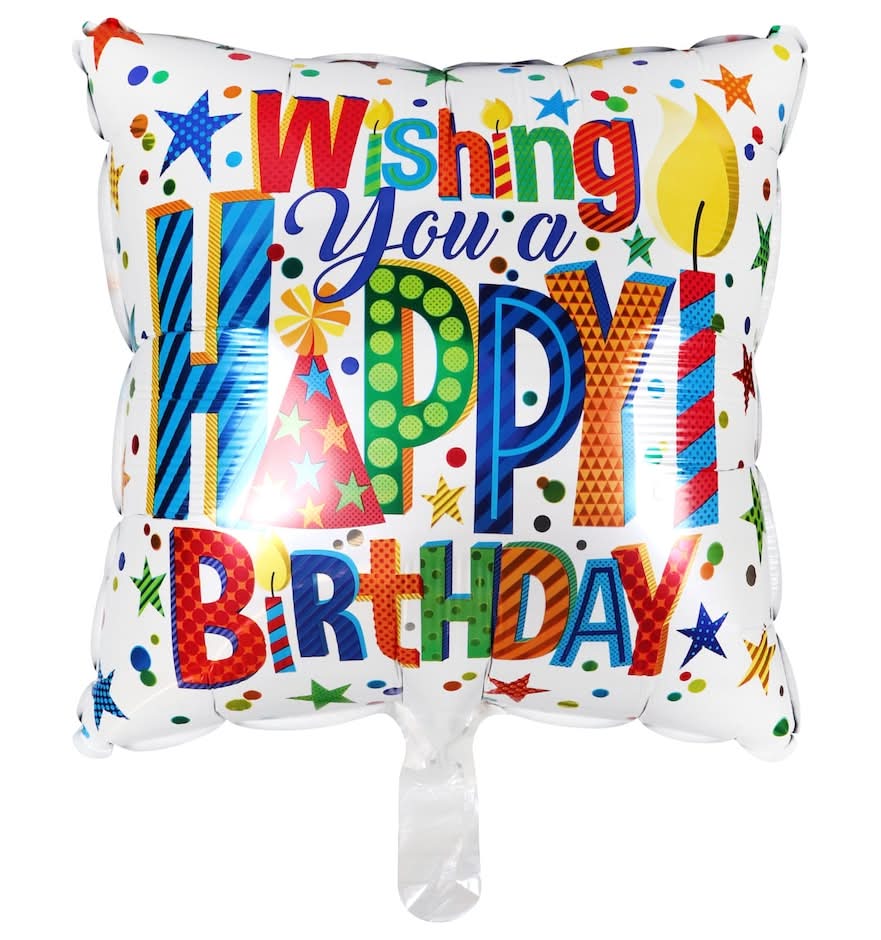 Dollar Tree Square Wishing You a Happy Birthday Foil Balloon, 18x18 in