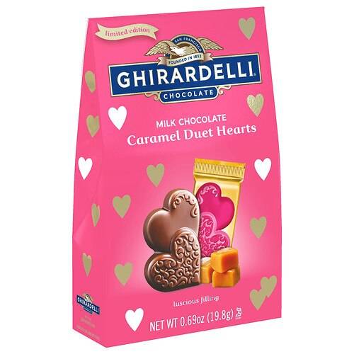 Order Ghirardelli Valentine's Milk Chocolate Duet Hearts Bag Milk & Caramel - 6.0 oz food online from Walgreens store, Brunswick on bringmethat.com