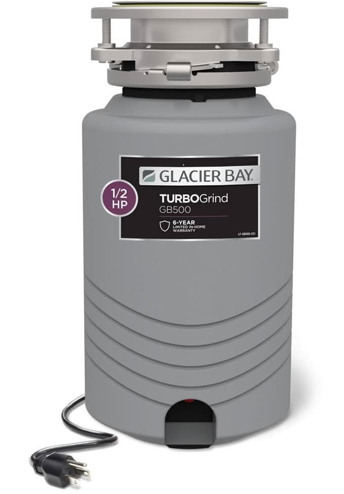 Glacier Bay Turbogrind 1/2 Hp. Continuous Feed Garbage Disposal With Power Cord