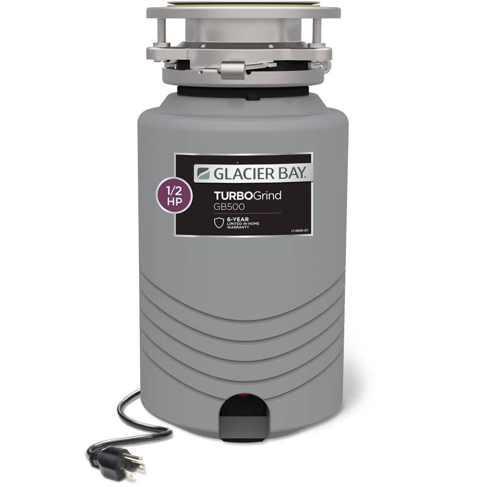 Glacier Bay Turbogrind 1/2 Hp Continuous Feed Garbage Disposal With Power Cord, Gray