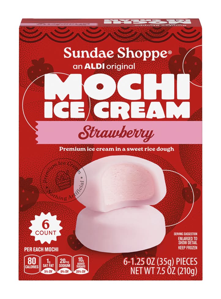 Sundae Shoppe Premium Mochi Ice Cream, Strawberry (6 x 1.25 oz)