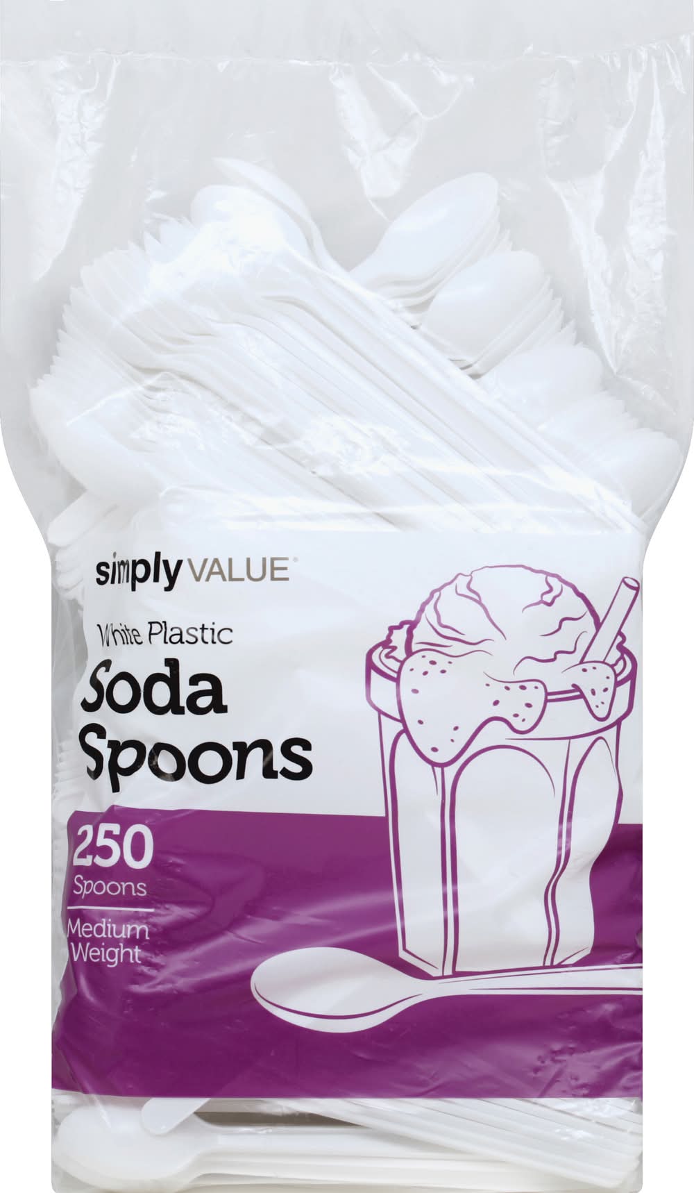 Simply Value White Plastic Soda Spoons (4.5 oz)