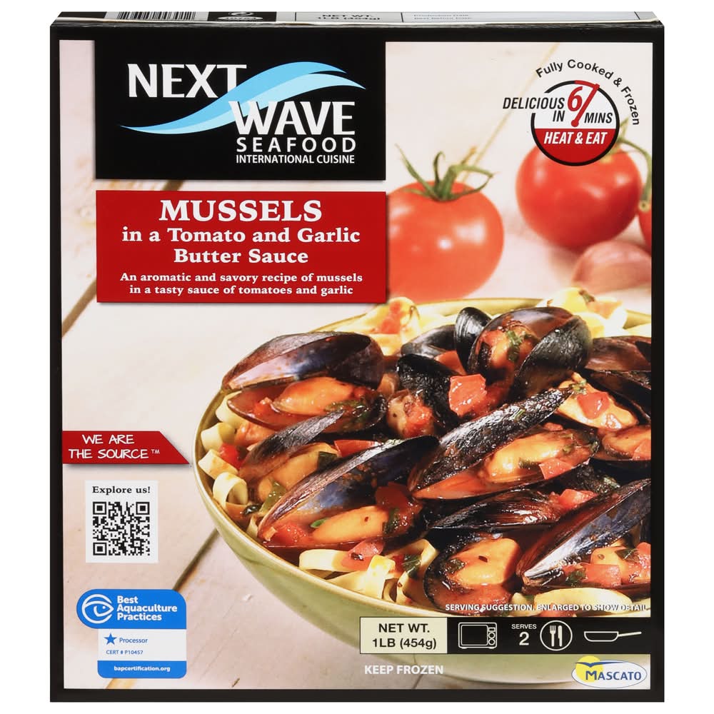 Next Wave Seafood Mussels in a Tomato and Garlic Butter Sauce (1 lbs)
