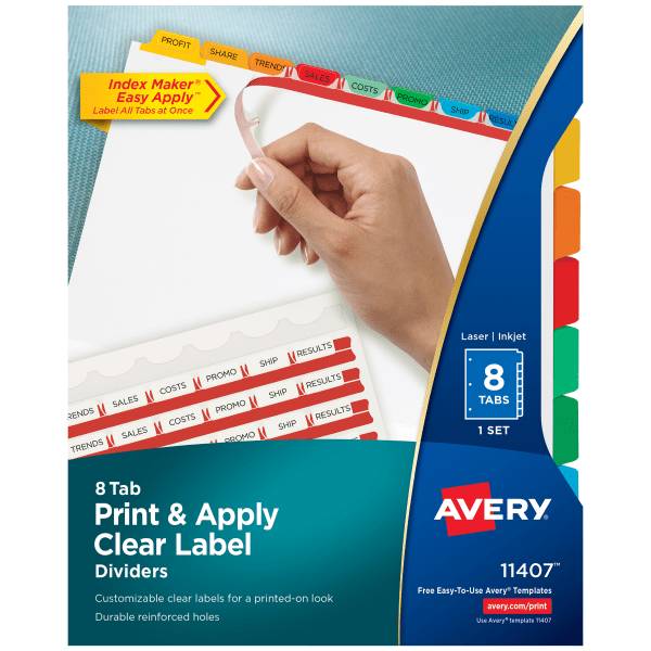 Avery Customizable Index Maker Dividers For 3 Ring Binder Easy Print & Apply Clear Label Strip