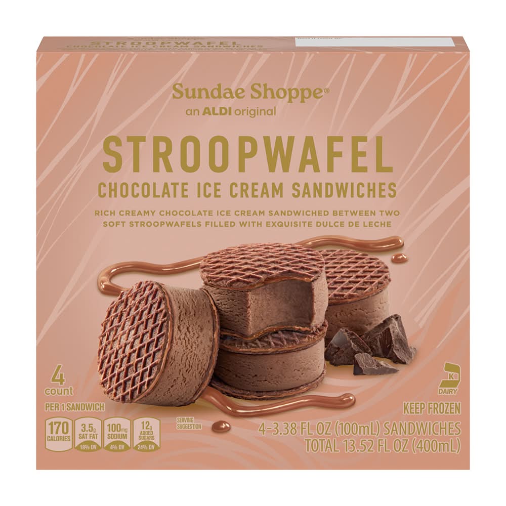 Sundae Shoppe Stroopwafel Ice Cream Sandwiches, Chocolate (4 x 3.38 fl oz)