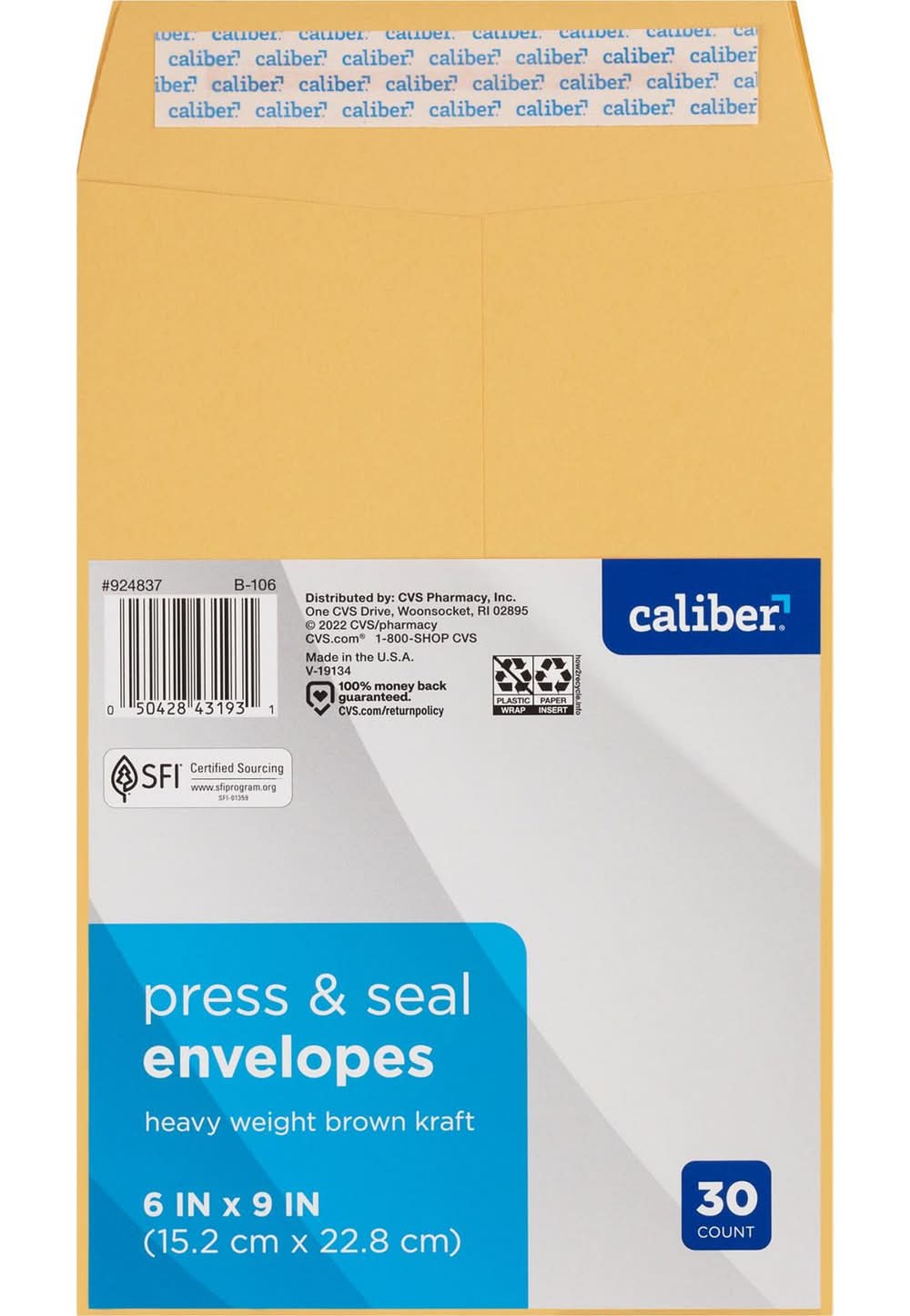 Caliber Press & Seal Envelopes 6 X 9 Inch