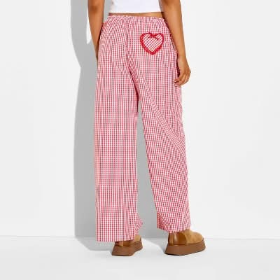 Women's Gingham Boxer Graphic Pull-On Pants - Cherry Red L